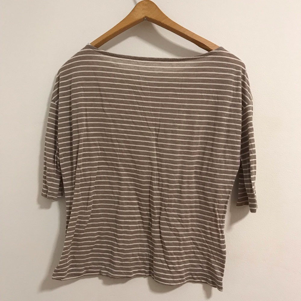 Hi-Line Three Quarted Striped Long Sleeve Shirt